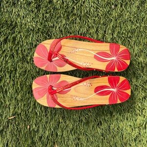 Red Floral Flip Flops